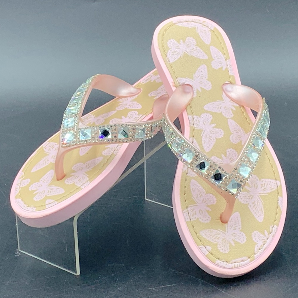 Little Girls Fancy Flip Flops Pink w Bling sz M 13/1